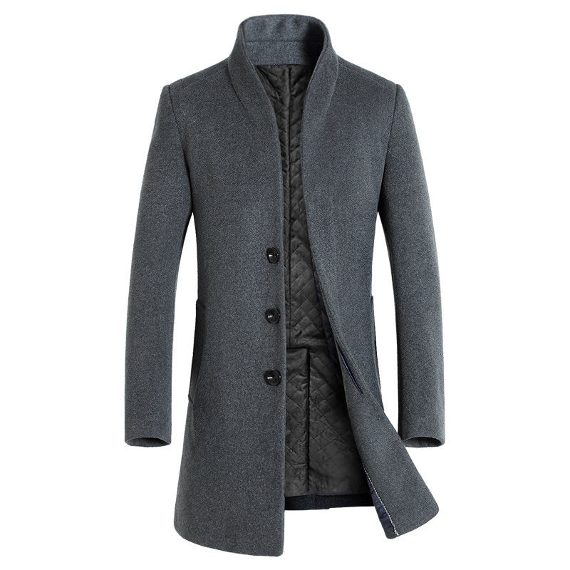 Warm Tailored Mens Wool Coat - Single Breasted Thigh, Winter