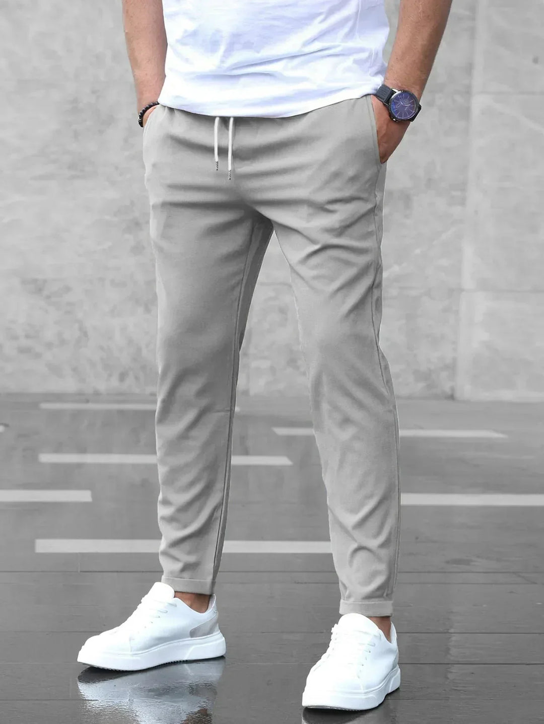 Stretch Comfort Pants with Adjustable Drawstring Waistband, Lightweight Work Pants for All-Day Wear