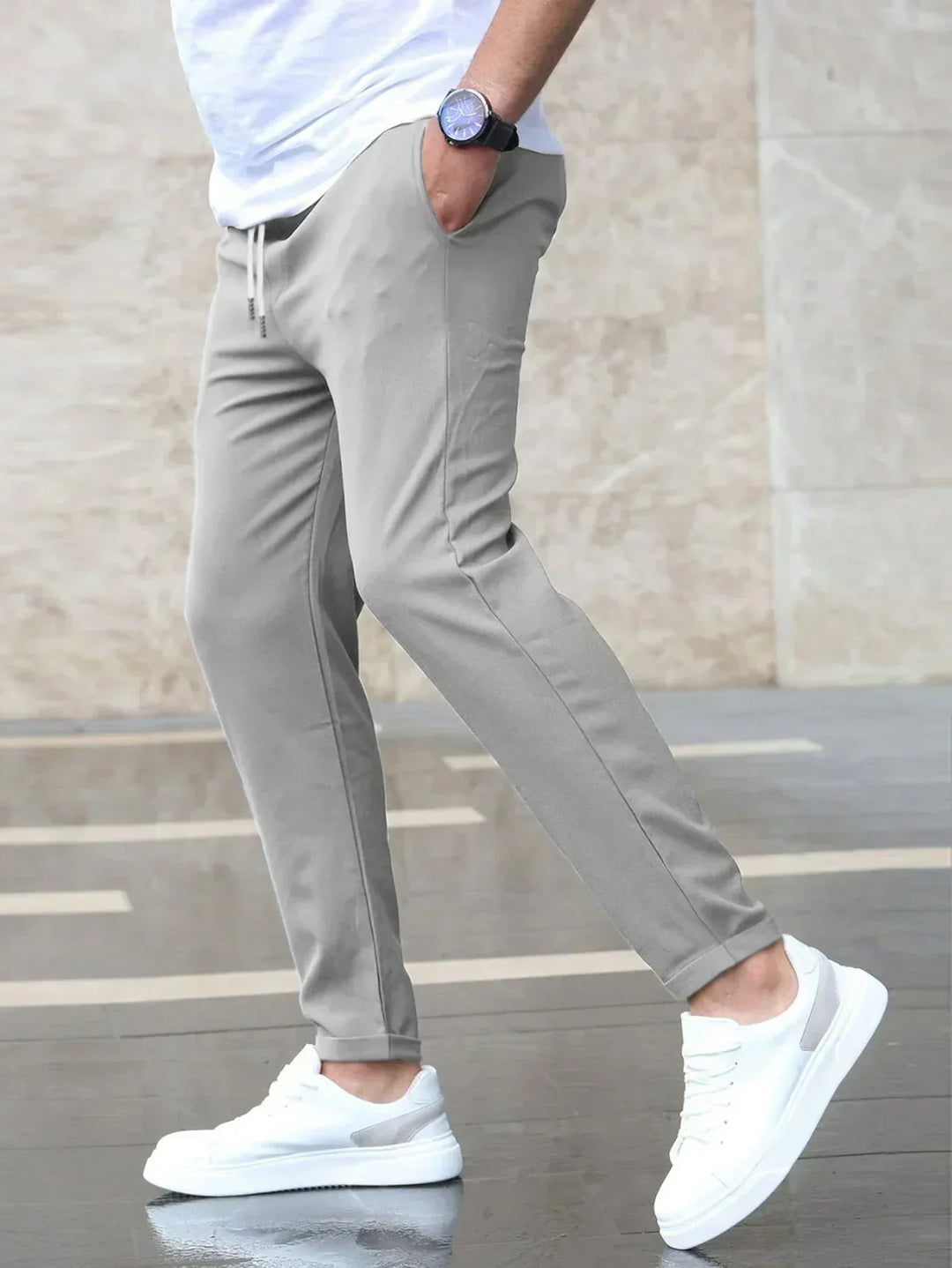 Stretch Comfort Pants with Adjustable Drawstring Waistband, Lightweight Work Pants for All-Day Wear