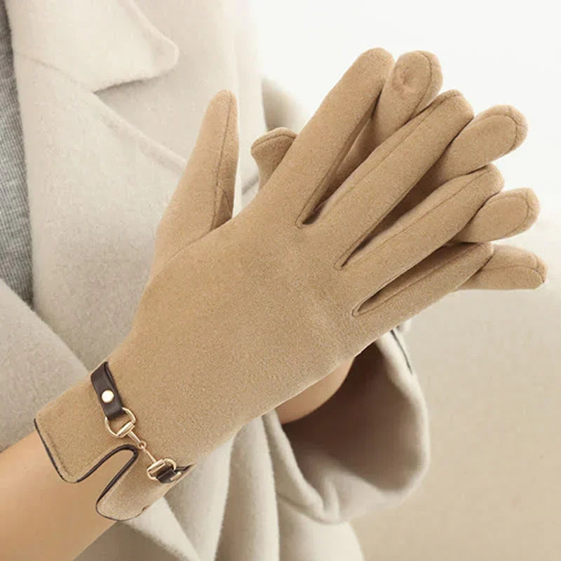 Windproof Women’s Buckle Gloves - Refined Wool Blend, City