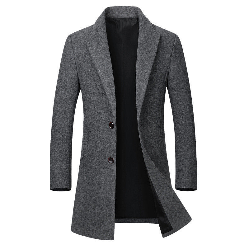Warm Tailored Mens Wool Coat - Single Breasted Thigh, Winter