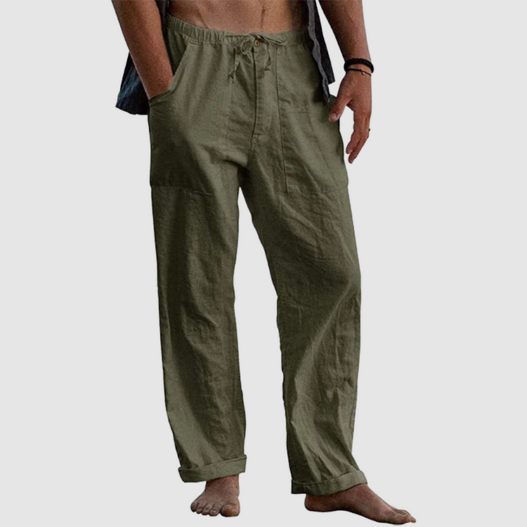 Linen Pants for Women with Adjustable Waist Cord, Relaxed Fit Summer Pants