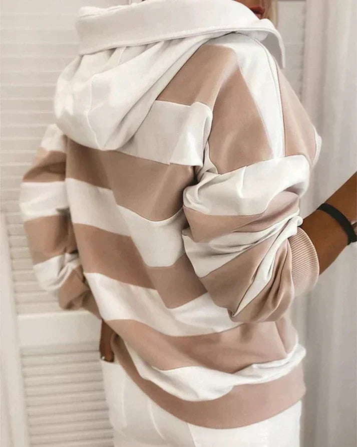 Soft Women’s Hooded Pullover - Striped Relaxed Cotton, Casual