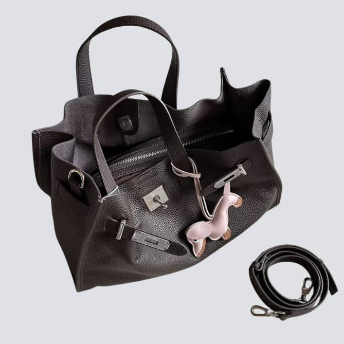 Soft &amp; Structured Women’s Crossbody Bag - Top-Handle Silhouette, Pebbled Cowhide Leather, For Everyday Urban Use