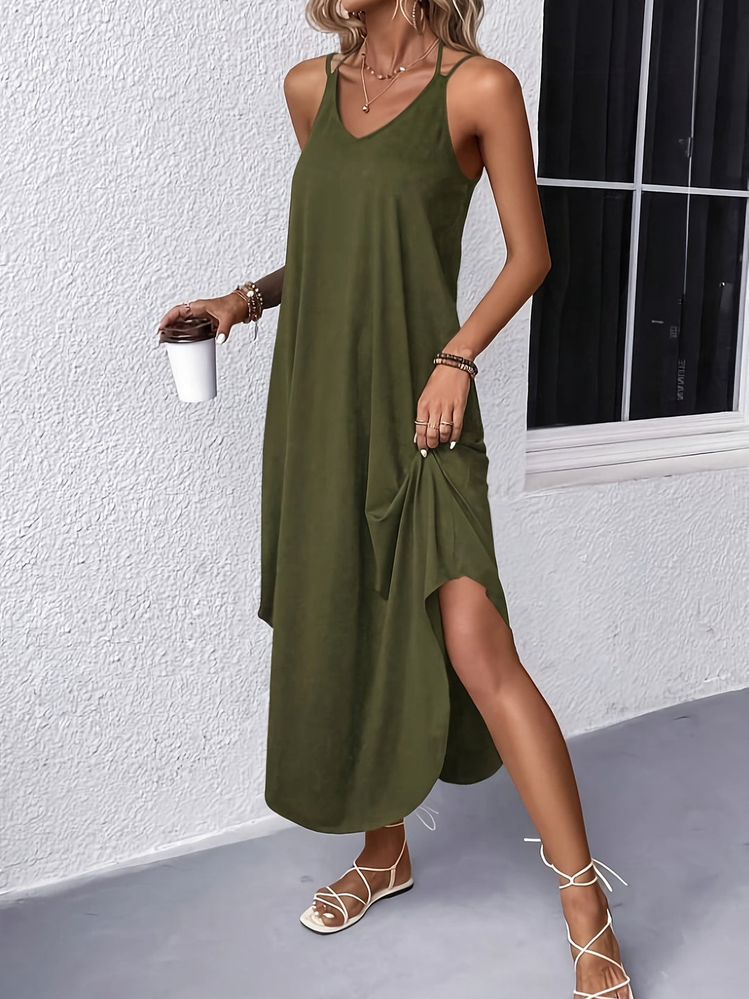 Lightweight Summer Cami Dress for Women, V-Neck Loose Fit, Breathable Fabric, Available in Multiple colors
