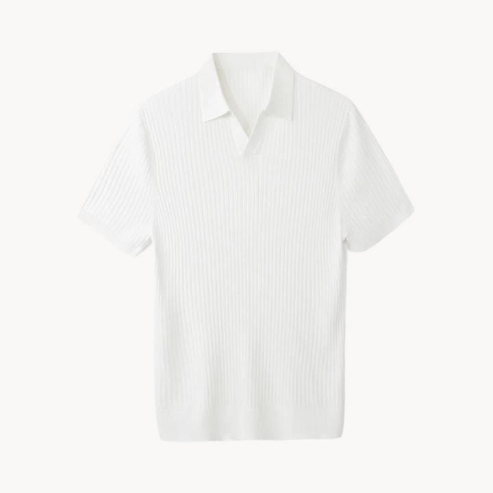 Luxurious Mulberry Silk Polo Shirt for Men, Elegant Ribbed Long Sleeve Golf Shirt, Soft Lyocell Cotton Blend, Versatile Casual Wear