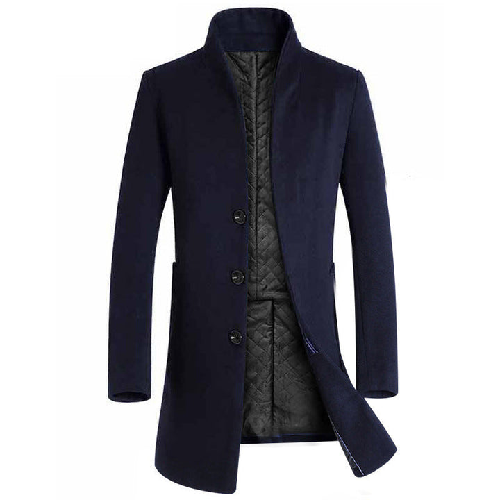 Warm Tailored Mens Wool Coat - Single Breasted Thigh, Winter