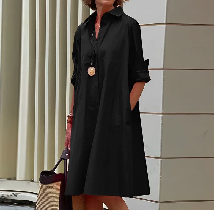 A-Line Polo Dress for Women with 3/4 Sleeves, Lightweight Spring Dress in Red, Black, and White