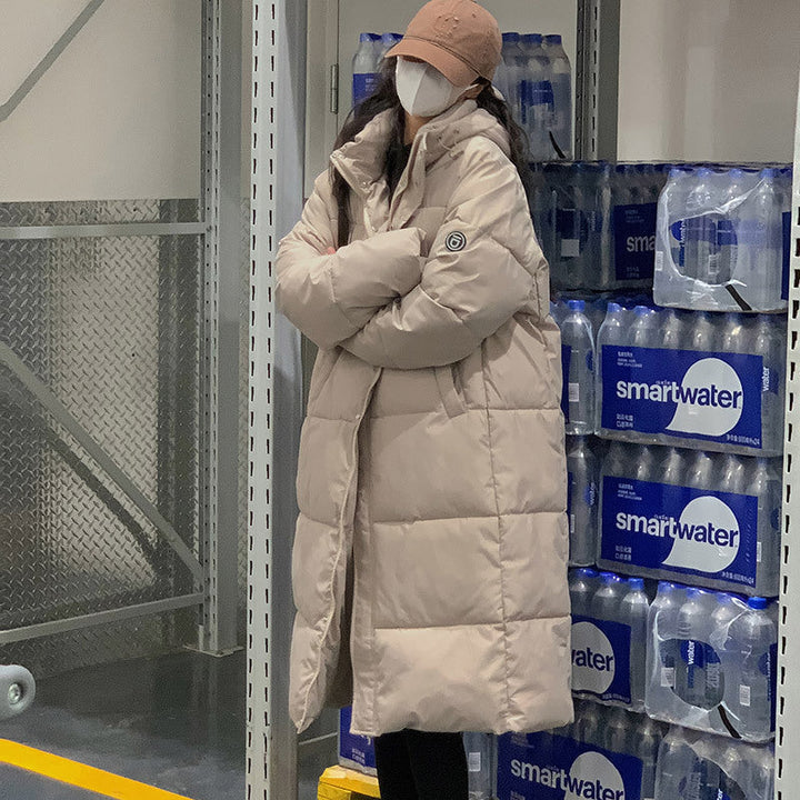 Insulating Women Long Puffer Coat - Relaxed Cotton Winter