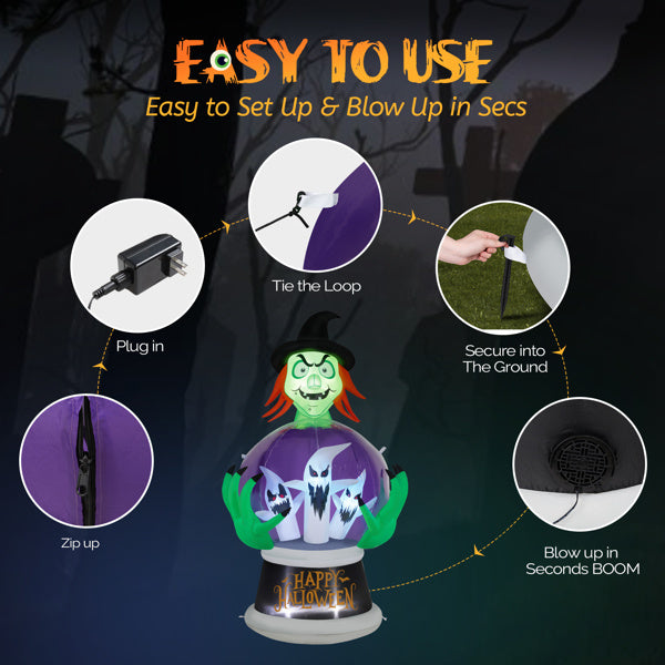 Witch Inflatable 5.9ft Crystal Ball Halloween Decor 2025