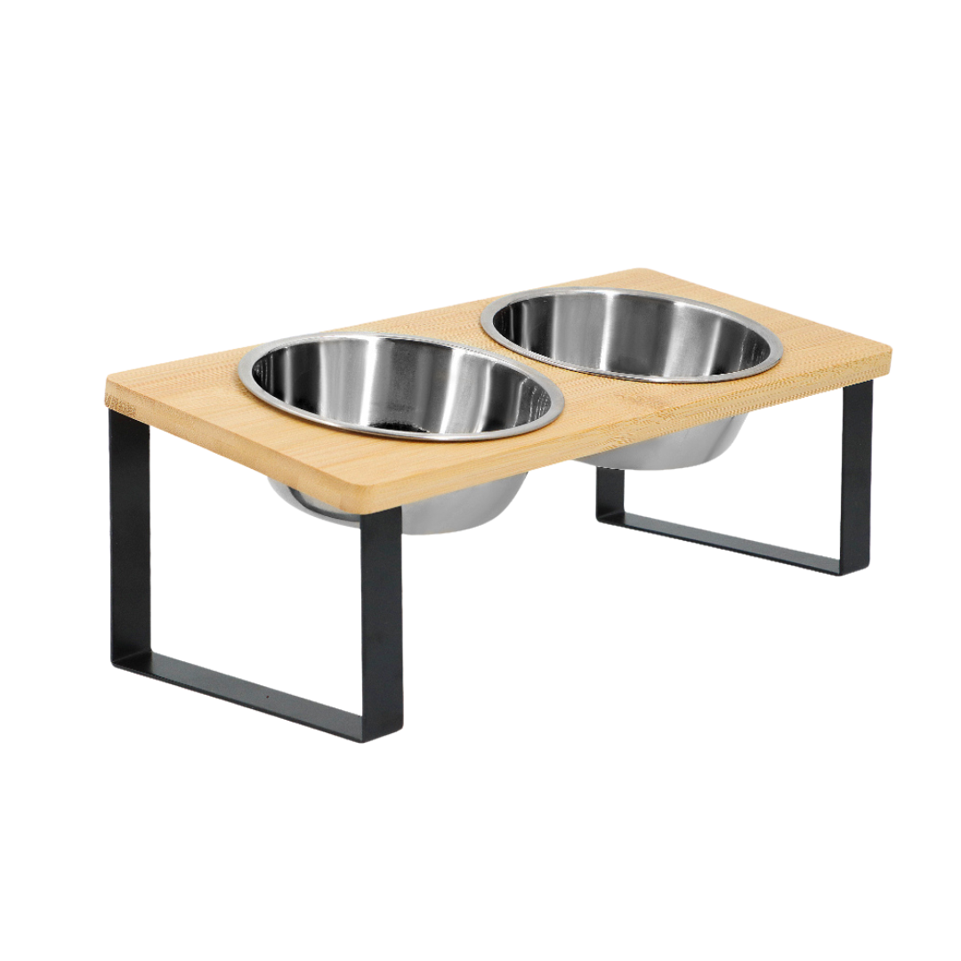 Elevated Dog Bowls With Wooden Stand Stainless Steel Dual Bowls Vet Recommended Fall 2025 Gift
