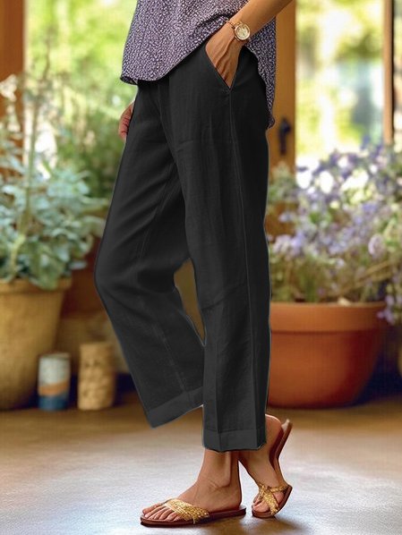 Loose-Fitting White Linen Pants for Women, Breathable Wide Leg Casual Pants