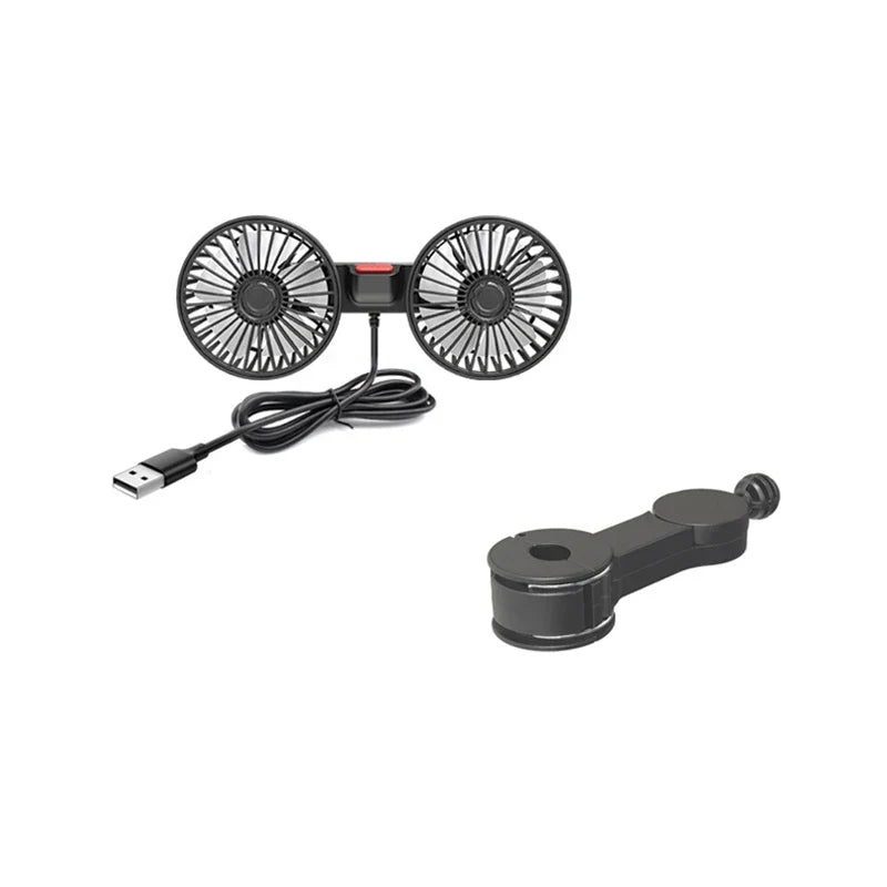 3-Speed USB Fan for Car with Dual Heads and 360-Degree Rotation, Portable Cooling Solution for Summer Comfort