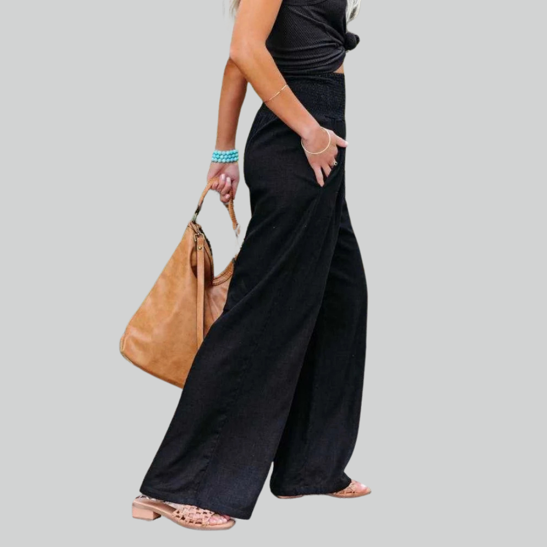 Elegant Retro Baggy Pants for Women - Loose High Waist Vintage Linen Wide Leg Pants