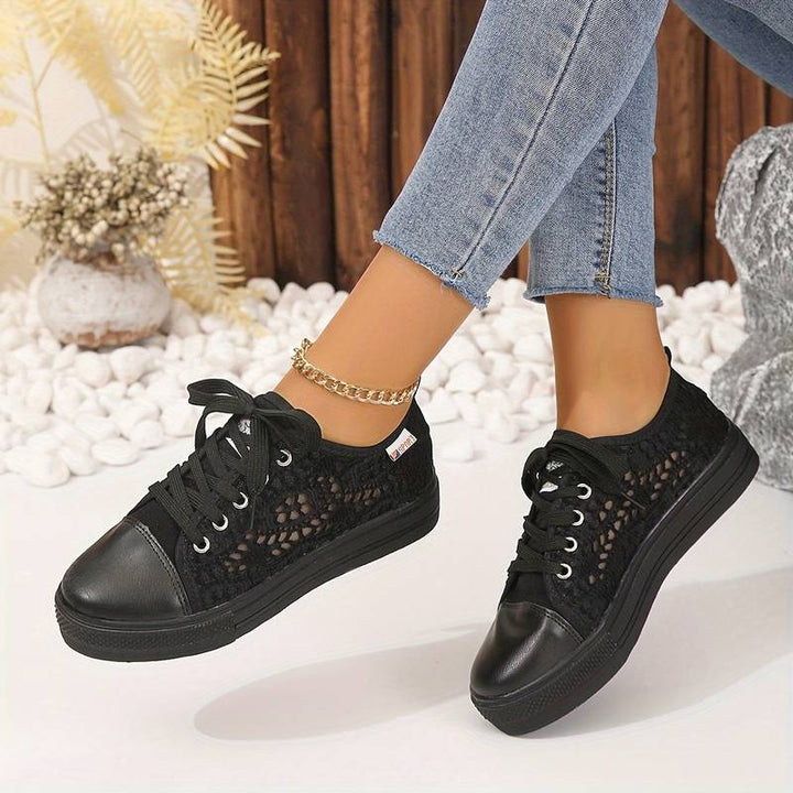 Chic Lace Sneakers for Women, Breathable and Comfortable Design in Black and White, Padded Interior for All-Day Support