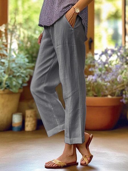 Loose-Fitting White Linen Pants for Women, Breathable Wide Leg Casual Pants