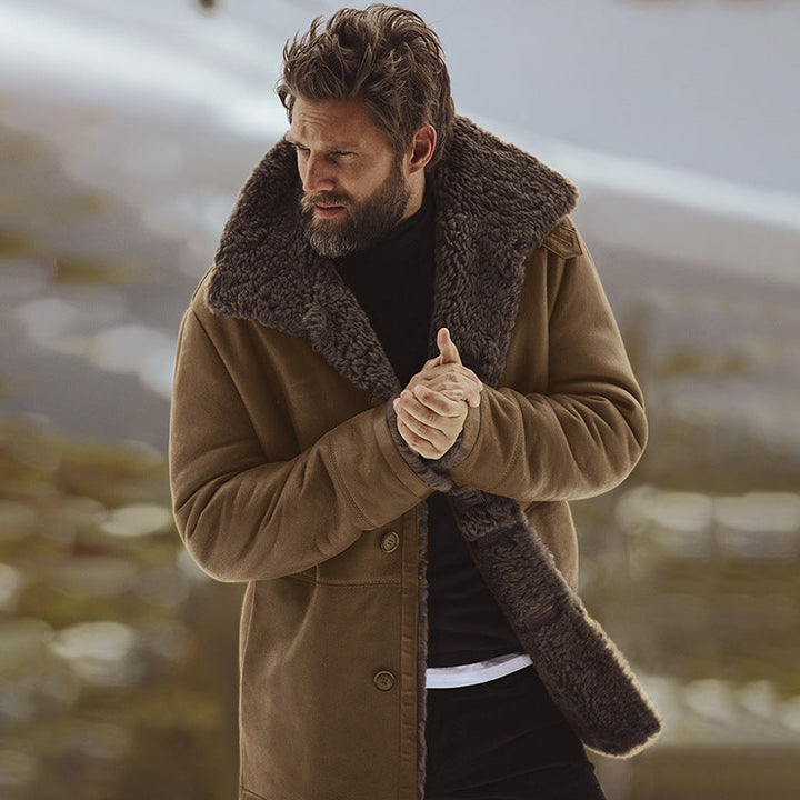 Warm Men’s Winter Coat - Single-Breasted Sherpa Lined