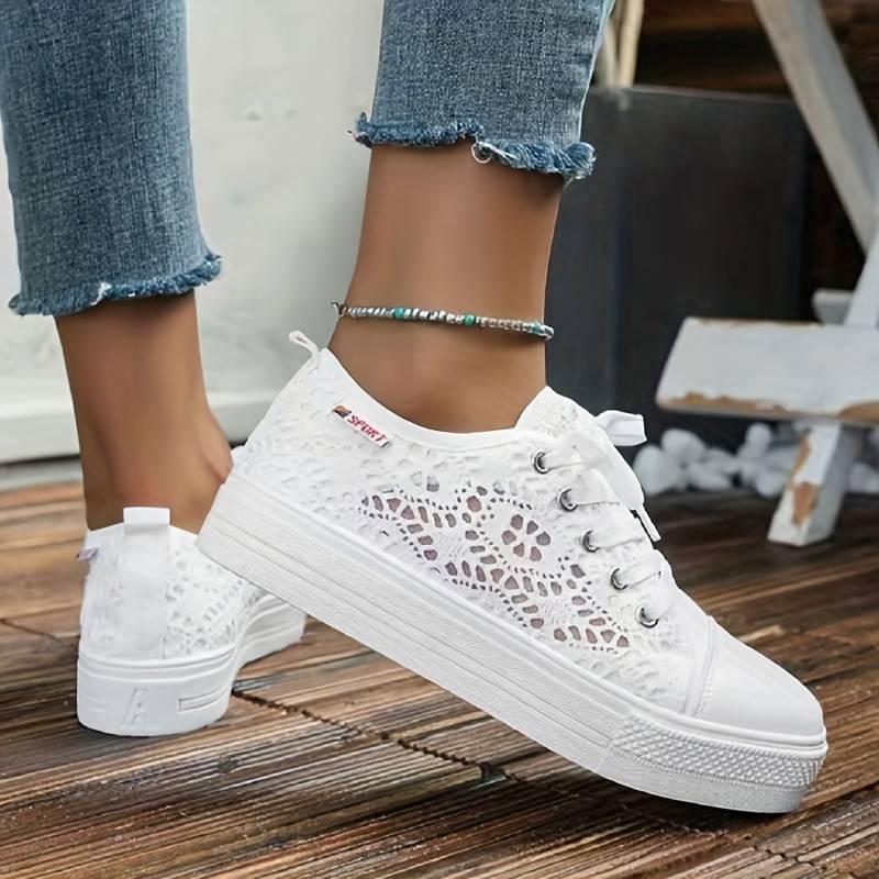 Chic Lace Sneakers for Women, Breathable and Comfortable Design in Black and White, Padded Interior for All-Day Support