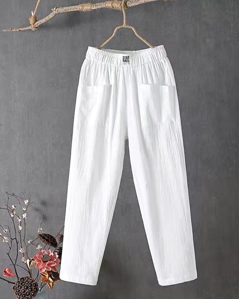 Loose-Fitting White Linen Pants for Women, Breathable Flax Pants for All Occasions, Comfortable and Stylish