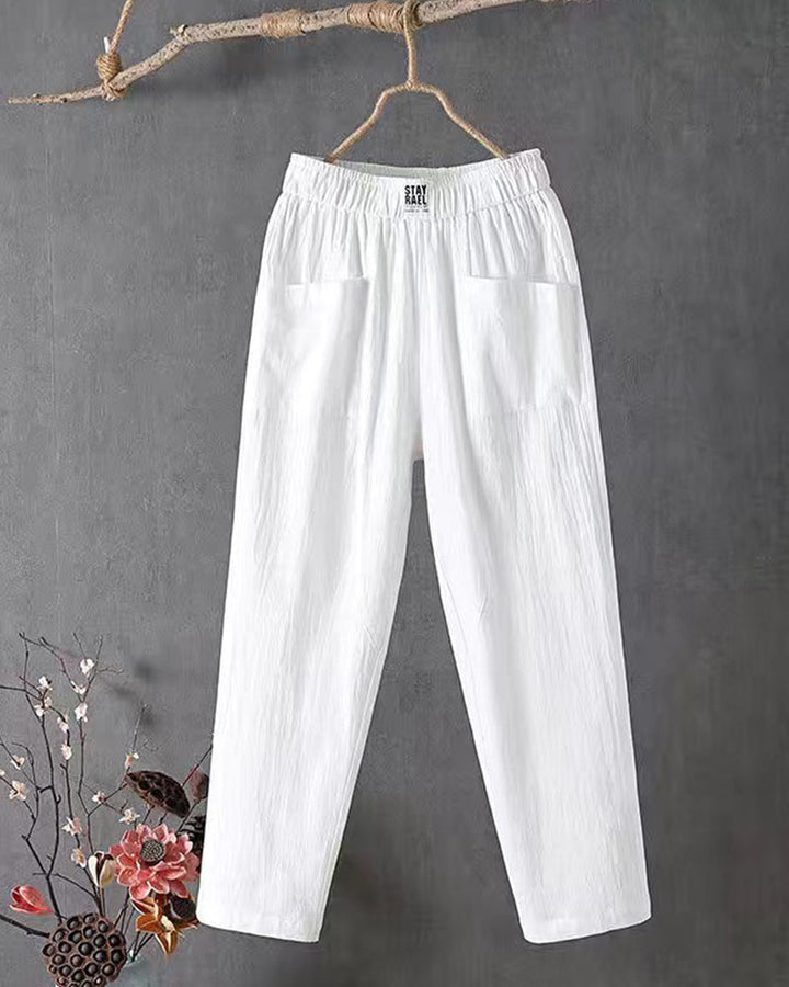 Loose-Fitting White Linen Pants for Women, Breathable Flax Pants for All Occasions, Comfortable and Stylish