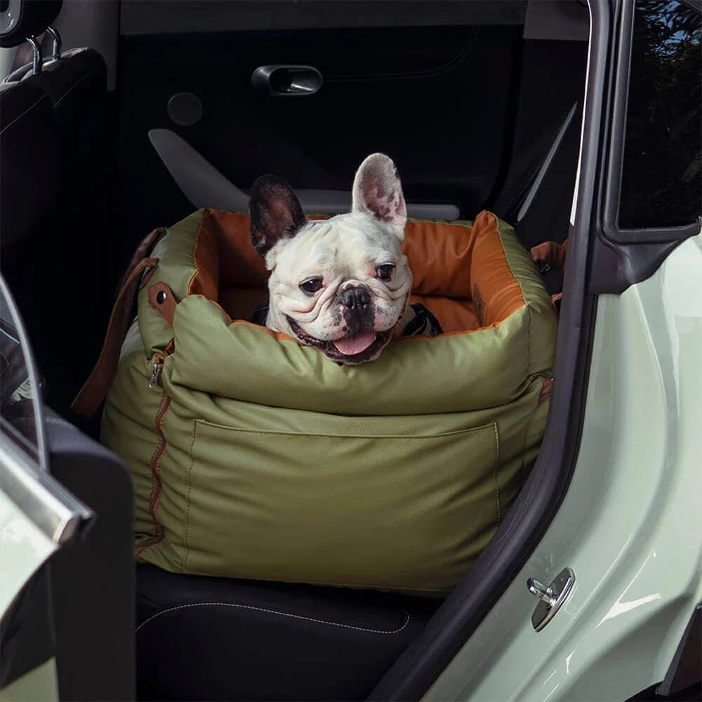 Pet Outing Lathe Luxury Faux Leather Dog Car Seat - Portable Booster Bed for Cats and Dogs