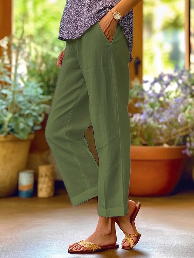 Loose-Fitting White Linen Pants for Women, Breathable Wide Leg Casual Pants