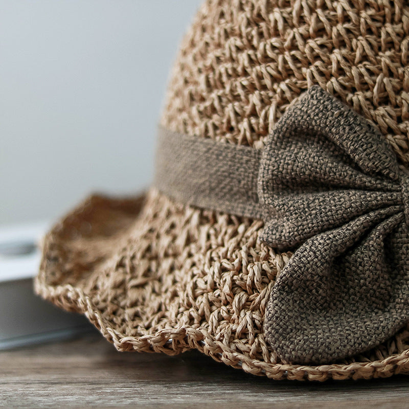 Straw Sun Hat Dome Crown With Bow Retro Beach Travel Hat Spring Autumn 2026 Trend Sun Protection