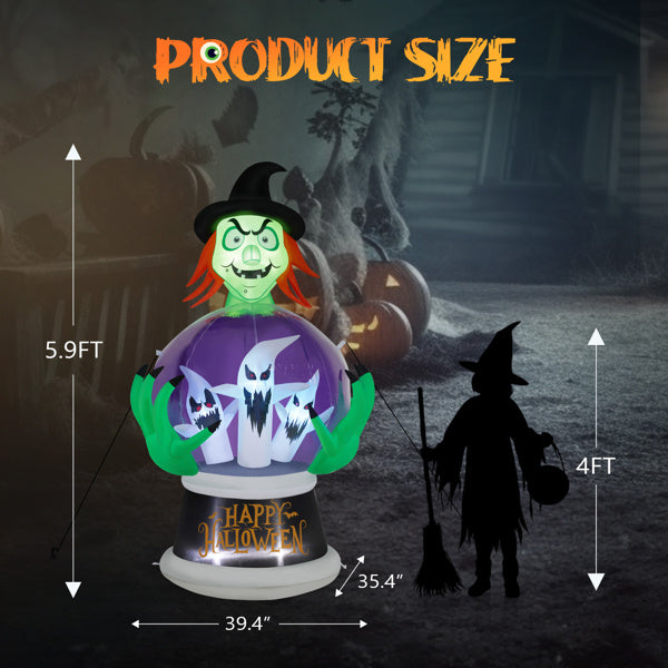 Witch Inflatable 5.9ft Crystal Ball Halloween Decor 2025