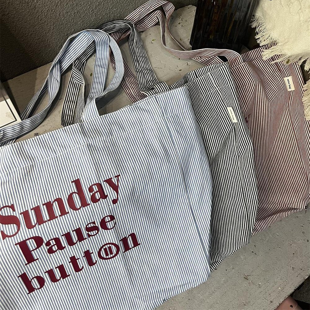 Oversized Unisex Tote Bag - striped, canvas, versatile everyday use for shopping and travel