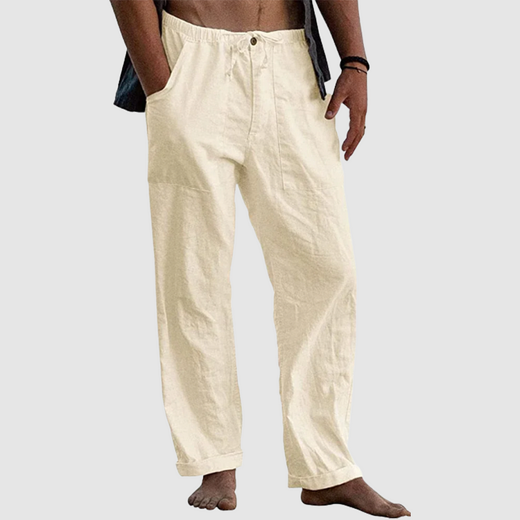 Linen Pants for Women with Adjustable Waist Cord, Relaxed Fit Summer Pants