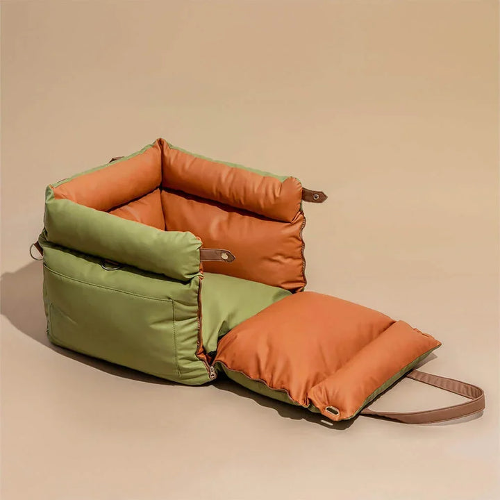 Pet Outing Lathe Luxury Faux Leather Dog Car Seat - Portable Booster Bed for Cats and Dogs