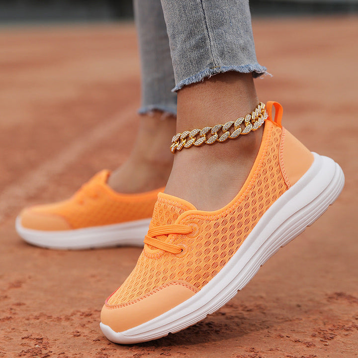 Lightweight Breathable Women’s Lace-Up Sneakers - Low-Profile Round-Toe, Mesh Upper, For Everyday Wear