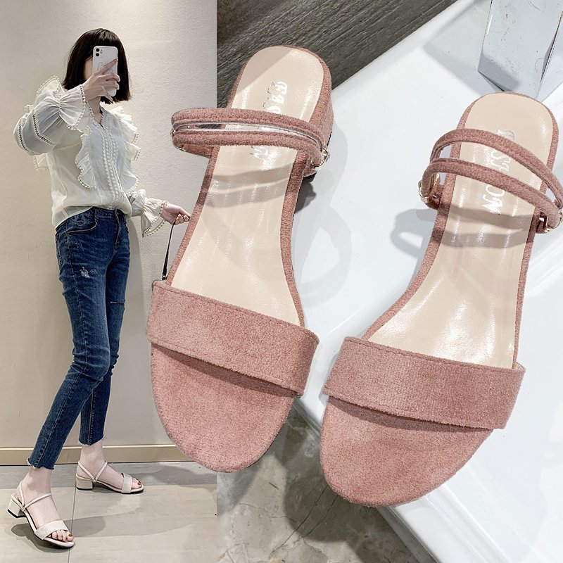 Lightweight women’s sandals - Korean-style low-heeled peep-toe, fabric upper, for casual everyday wear