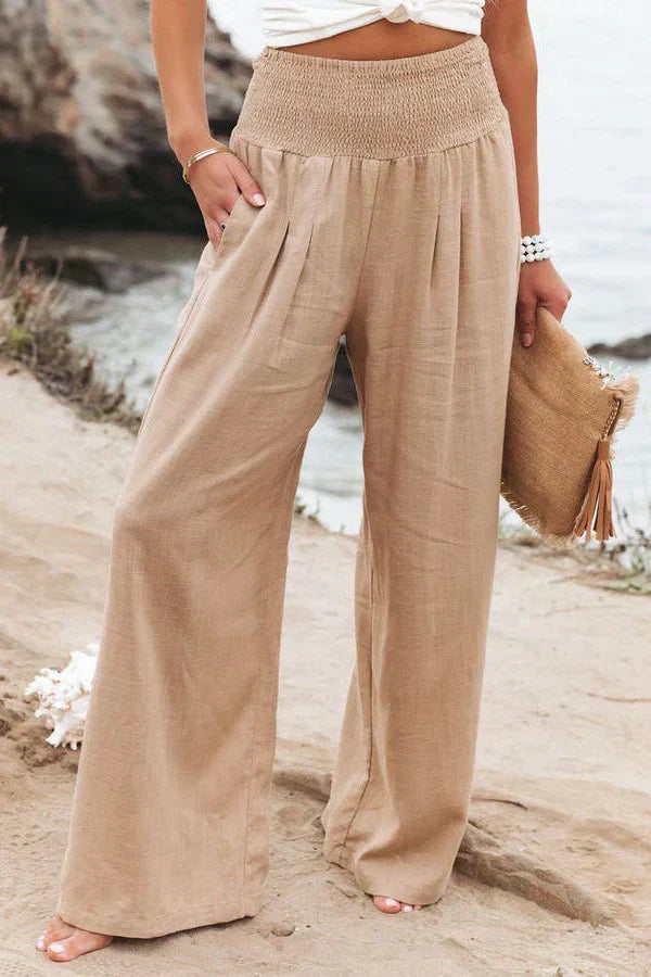 High Waist Wide Leg Linen Pants for Women, Lightweight Palazzo Pants, Elegant and Versatile Fashion