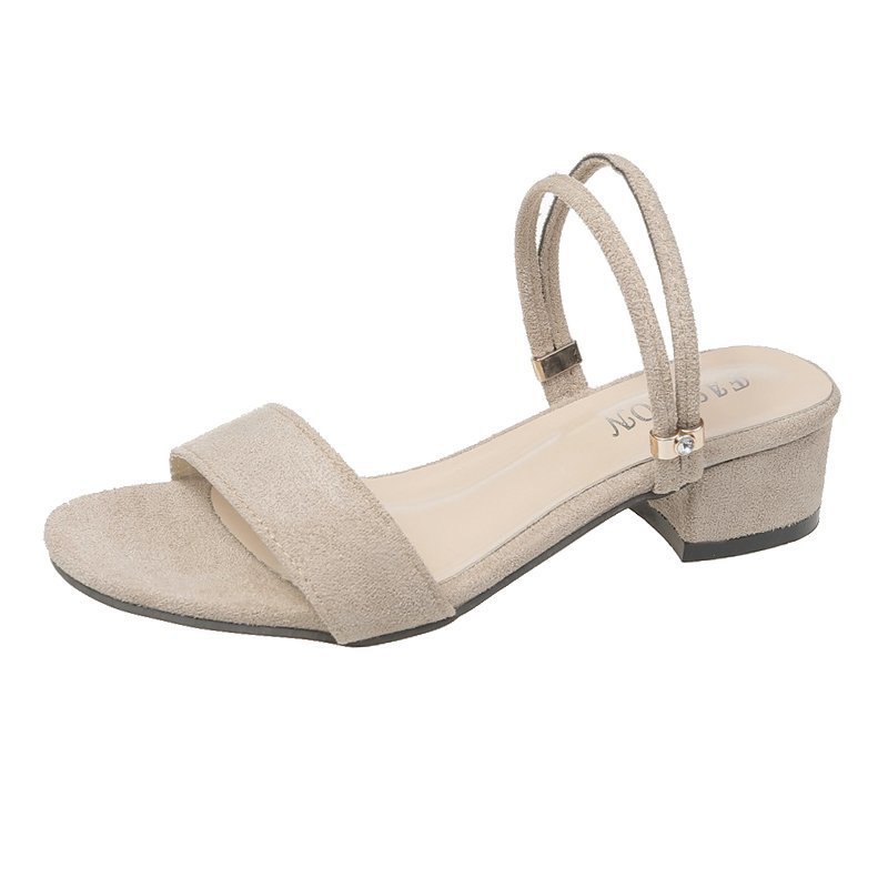 Lightweight women’s sandals - Korean-style low-heeled peep-toe, fabric upper, for casual everyday wear