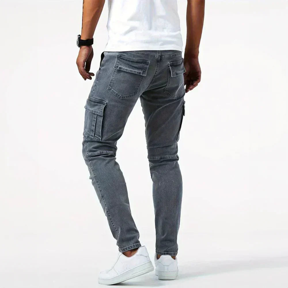 Stretch Cargo Jeans for Men, Comfortable Fit with Functional Pockets, Elastic Denim for Versatile Style