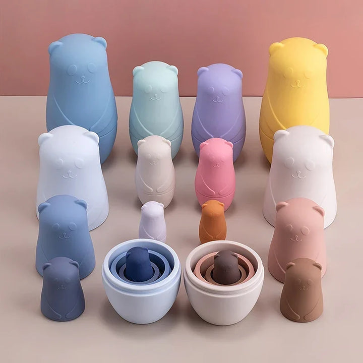 BPA-Free Silicone Stacking Blocks Nesting Doll Toy Set for Educational Play and Motor Skill Development