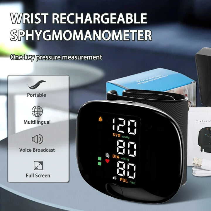 Automatic Digital Wrist Blood Pressure Monitor with Heart Rate Tracking and Smart Touch LCD Screen