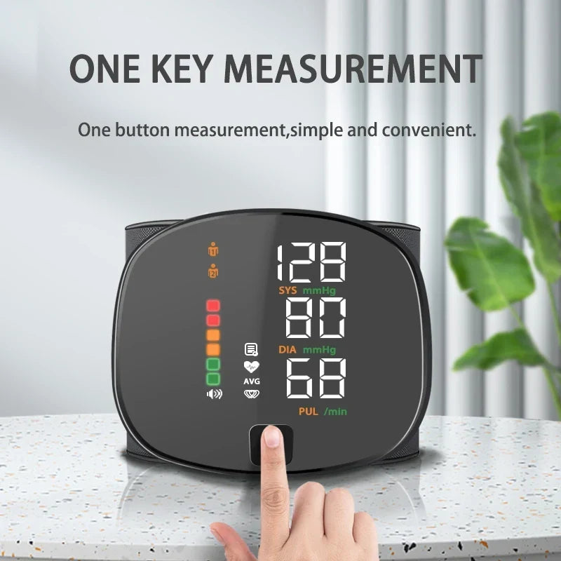 Automatic Digital Wrist Blood Pressure Monitor with Heart Rate Tracking and Smart Touch LCD Screen