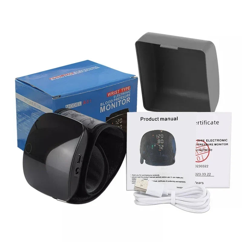 Automatic Digital Wrist Blood Pressure Monitor with Heart Rate Tracking and Smart Touch LCD Screen