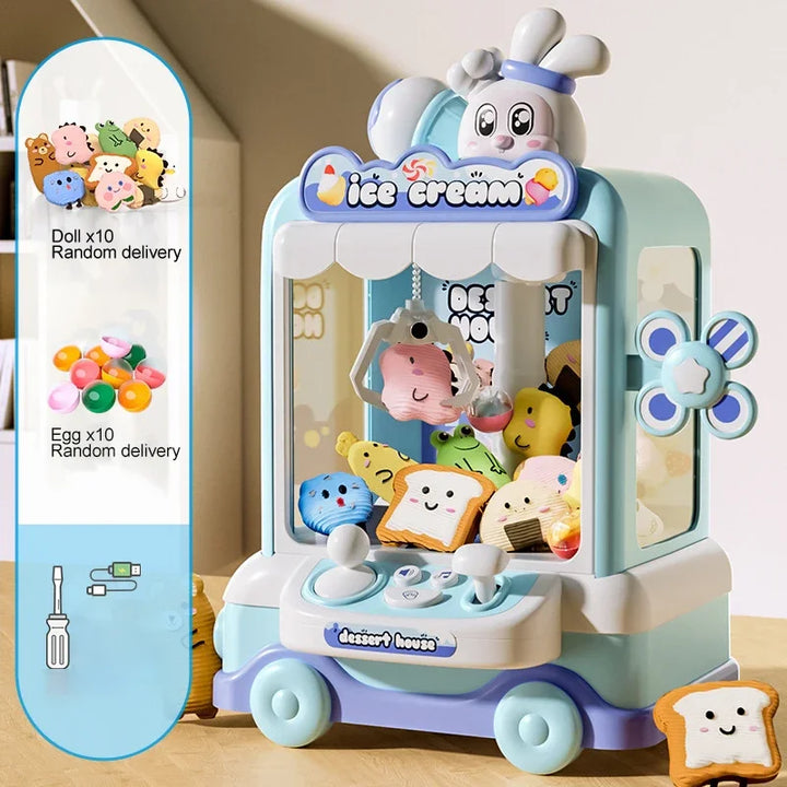 Mini Cartoon Claw Crane Machine Toy for Kids - Plush Rabbit Doll Grabber with Music &amp; Lights