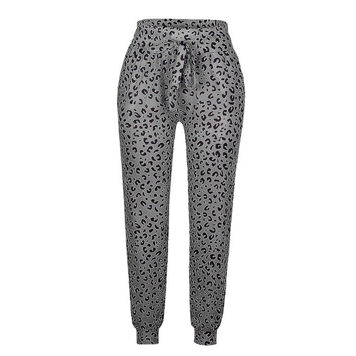 Breathable women’s jogger Pants – casual leopard print, polyester, for leisure activities