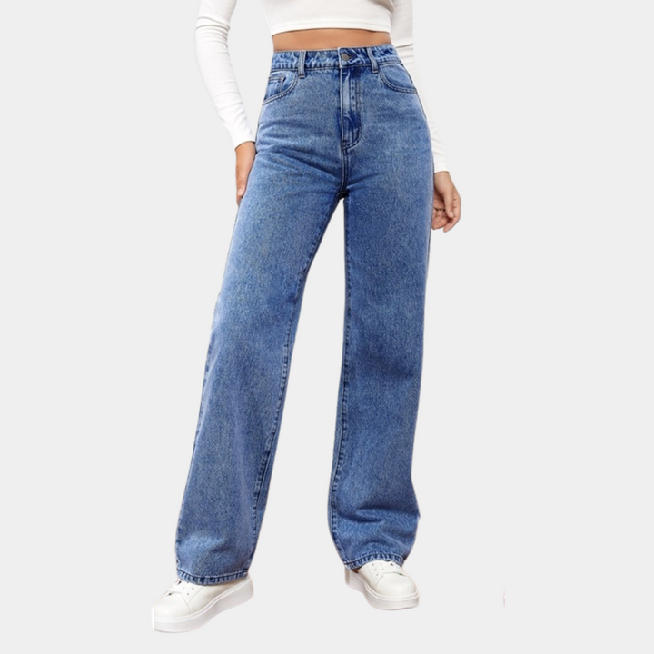 Breathable women’s baggy jeans – high-waisted, stretchy denim, for daily wear
