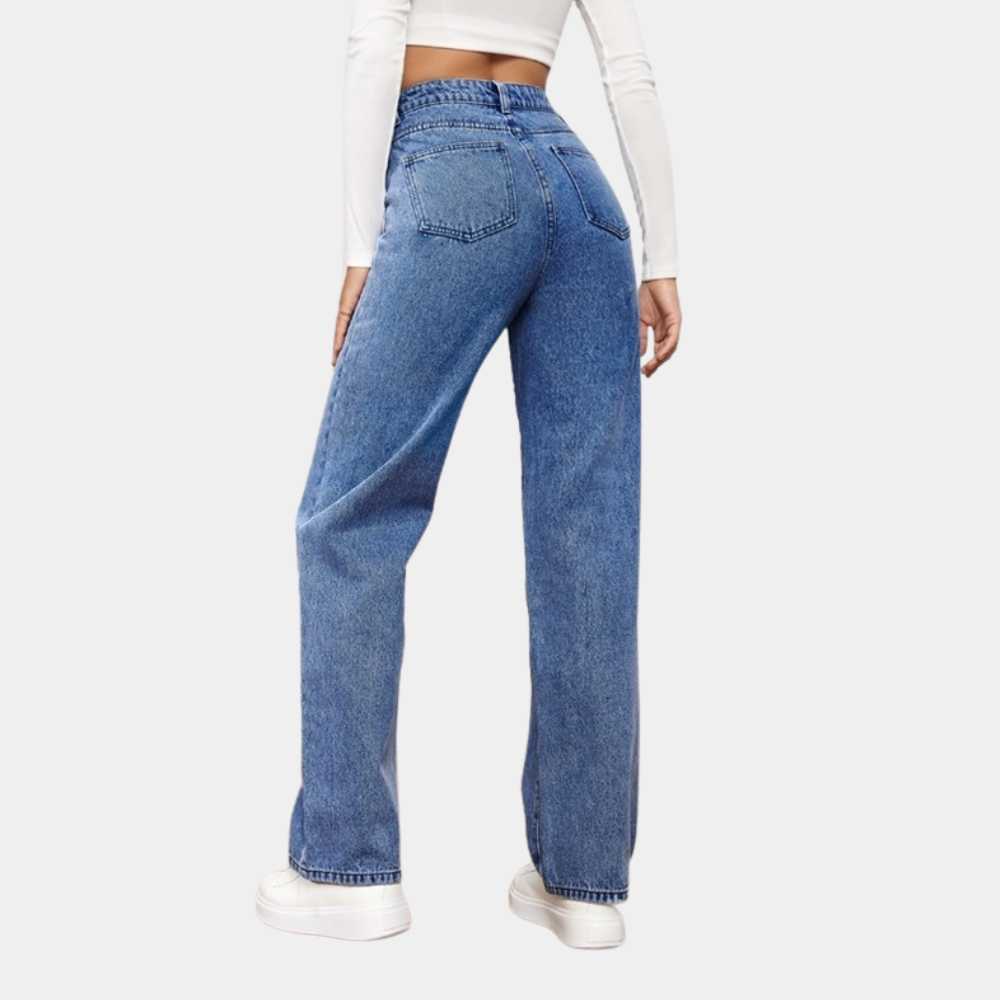 Breathable women’s baggy jeans – high-waisted, stretchy denim, for daily wear