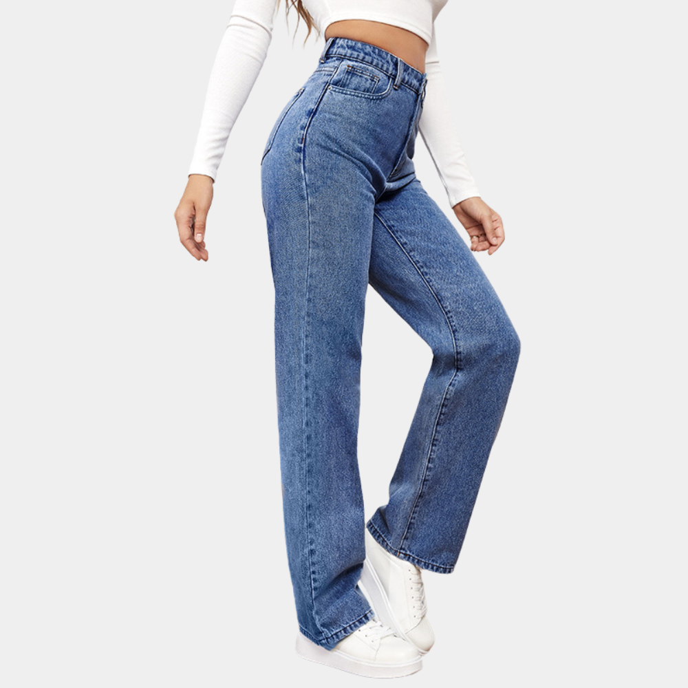 Breathable women’s baggy jeans – high-waisted, stretchy denim, for daily wear