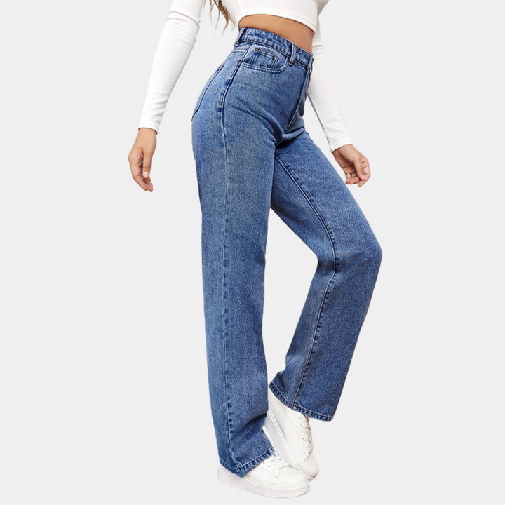 Breathable women’s baggy jeans – high-waisted, stretchy denim, for daily wear