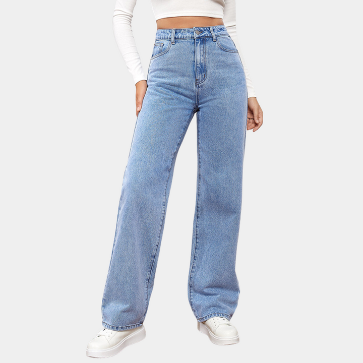Breathable women’s baggy jeans – high-waisted, stretchy denim, for daily wear