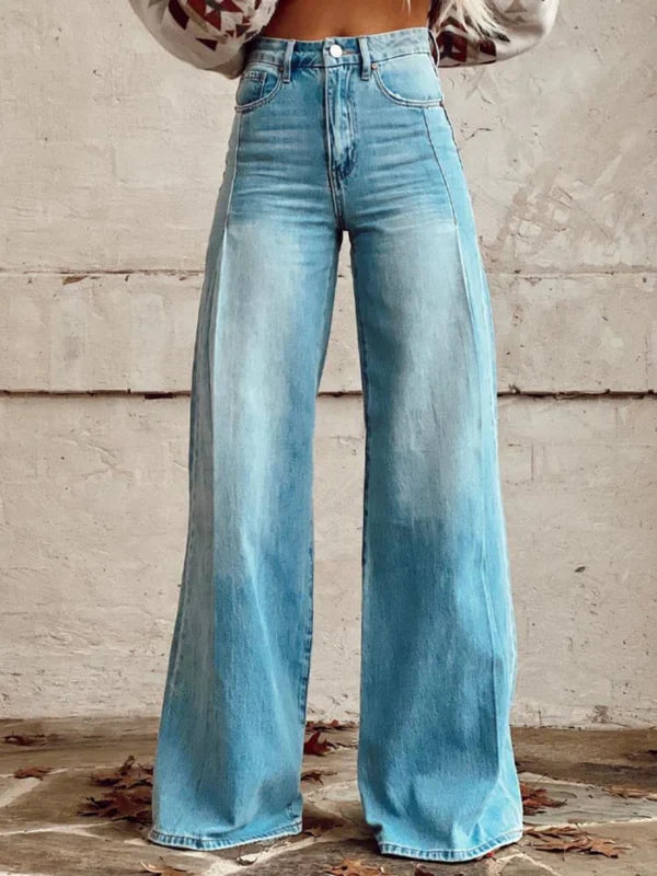 Breathable women’s high-waisted jeans – wide leg silhouette, durable denim, for casual wear
