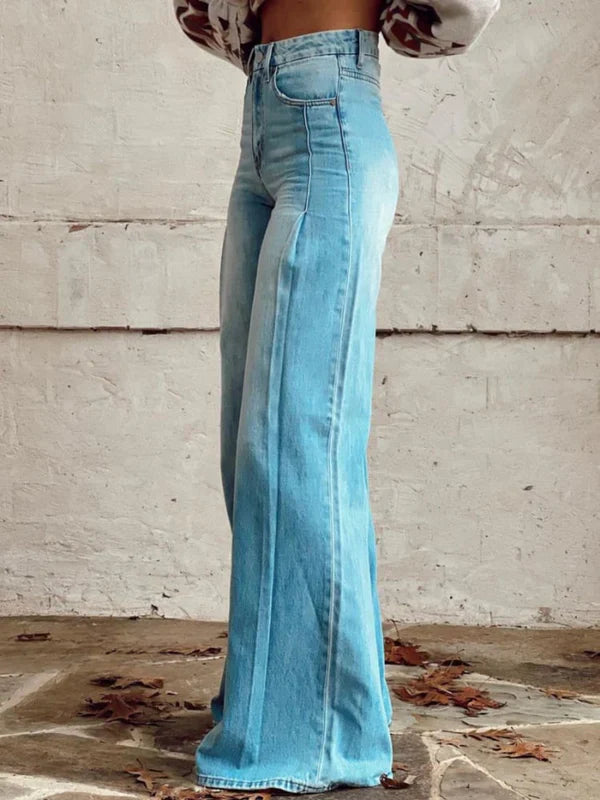 Breathable women’s high-waisted jeans – wide leg silhouette, durable denim, for casual wear