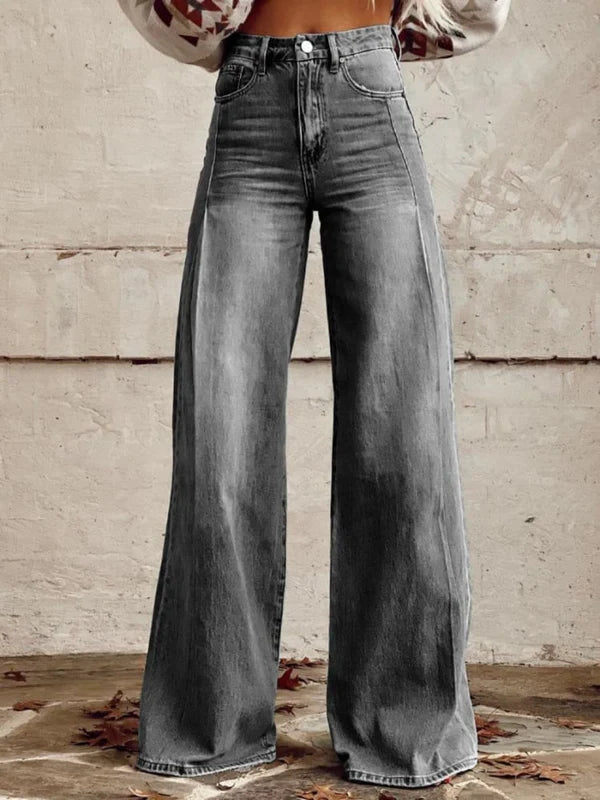 Breathable women’s high-waisted jeans – wide leg silhouette, durable denim, for casual wear